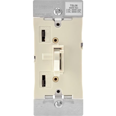 Leviton Incandescent/Halogen/LED/CFL Light Almond Slide Dimmer Switch R18-TSL06-1KT